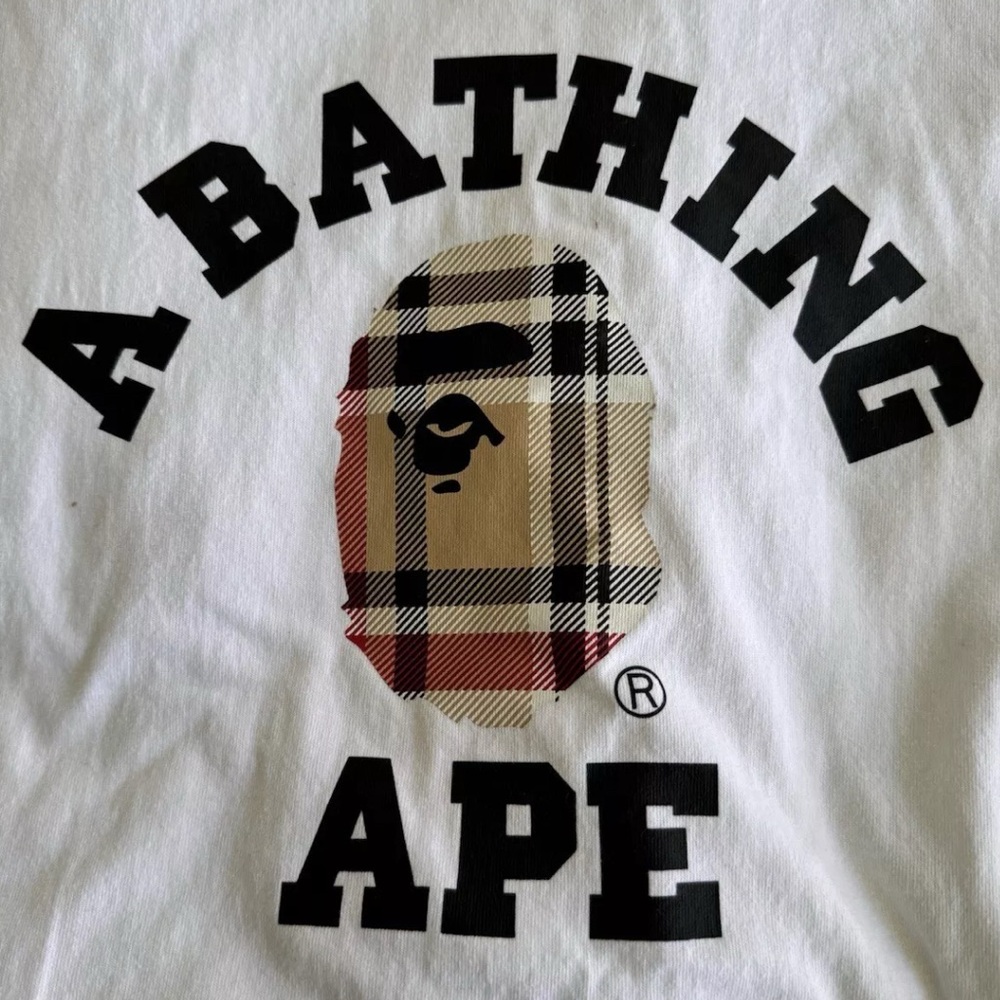 White burberry X abathingape designer t shirt
